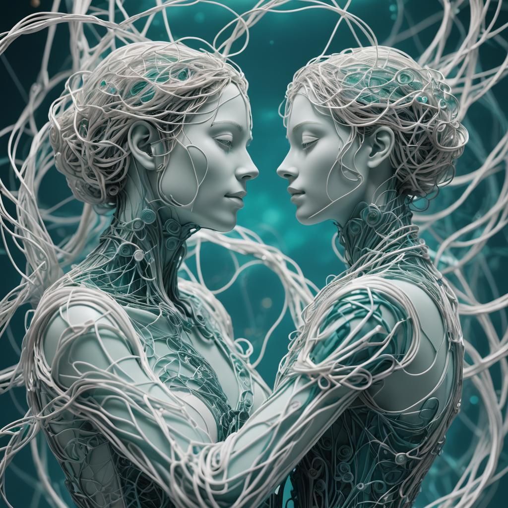 Ethereal 3D Wire Art of Embracing Figures