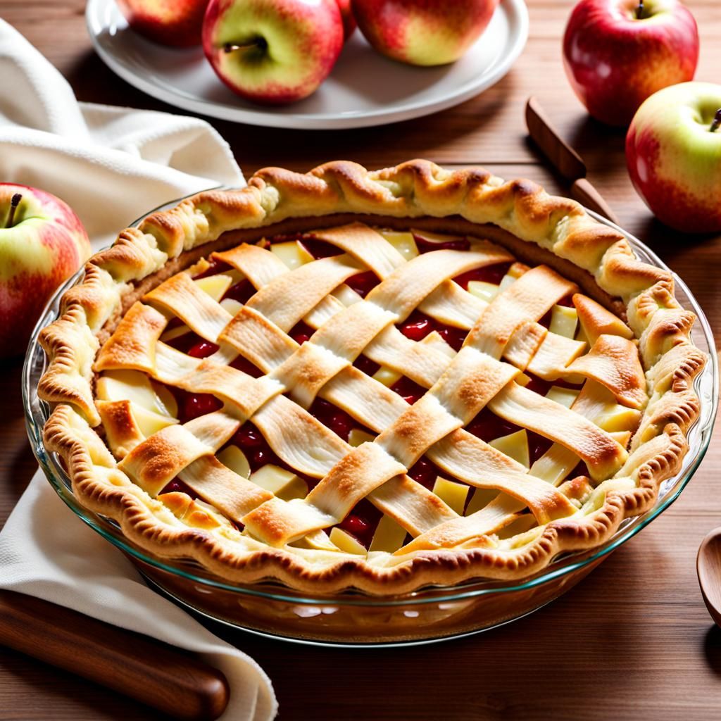 Freshly Baked Apple Pie in Watercolor Style