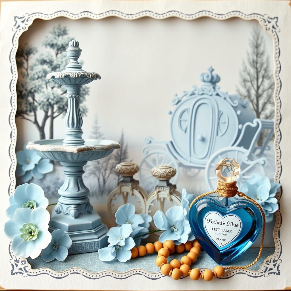 Regal Victorian Landscape in Soft Pastel Blues