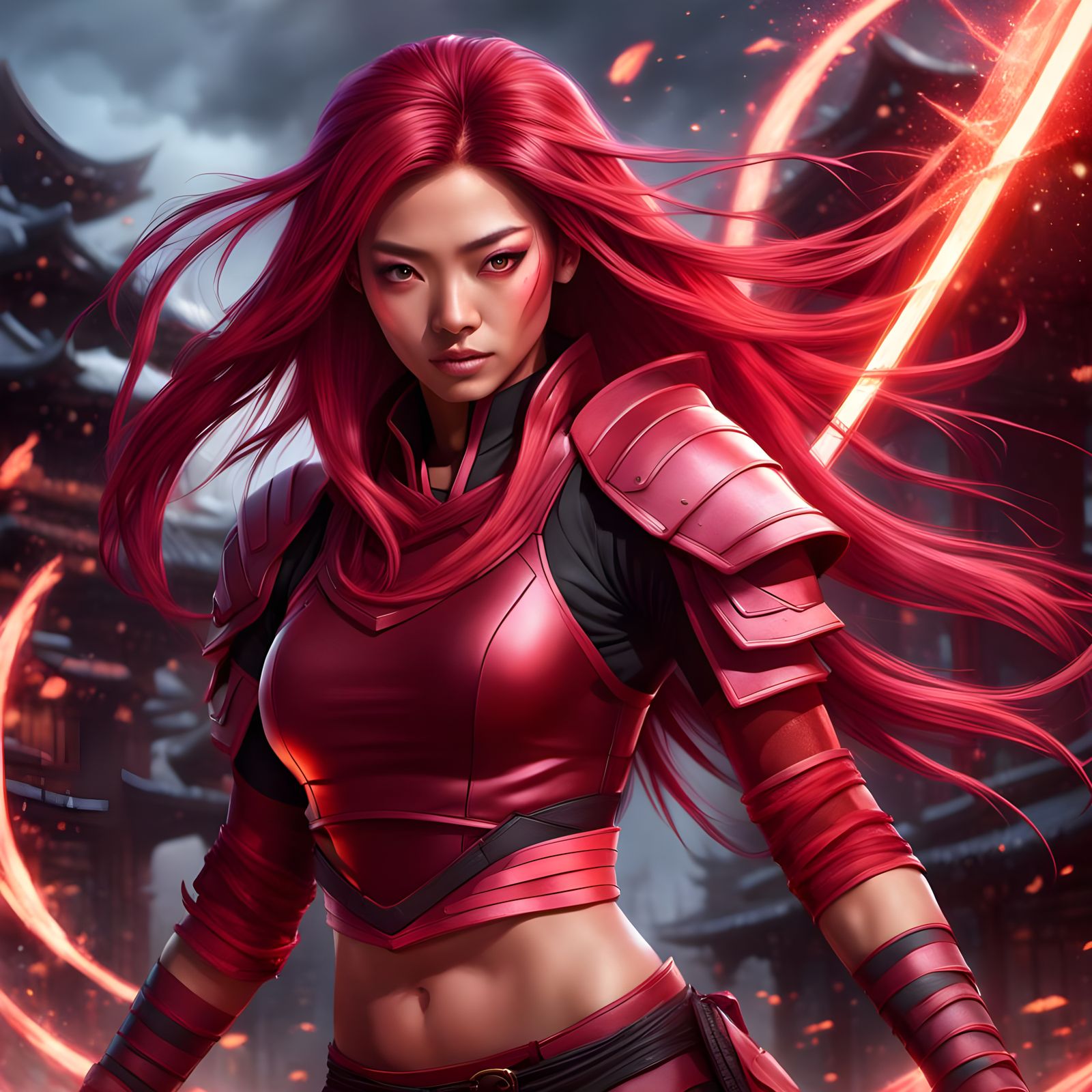 Fiery Ninja: Fantasy Concept Art Portrait