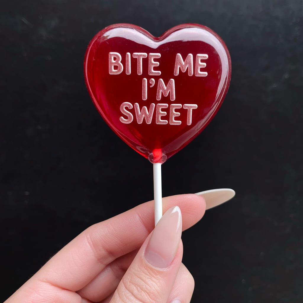 Hand Holding Heart Lollipop on Black Background
