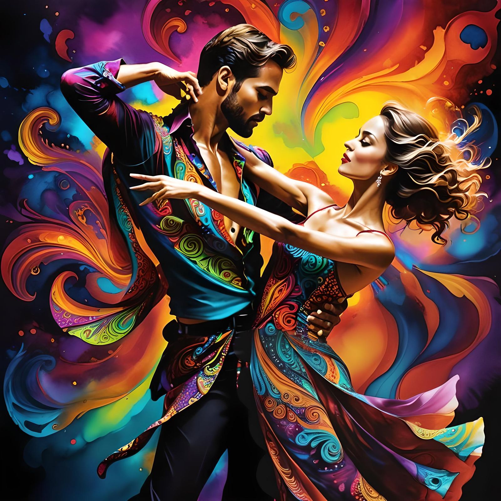 Psychedelic Tango Dance in Alcohol Ink Style