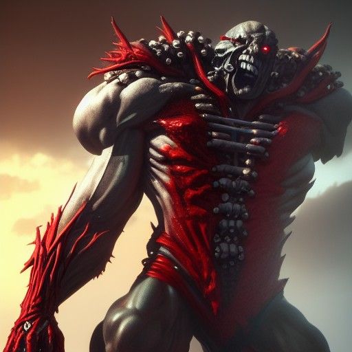 Cyborg Demon Portrait in Biopunk Style