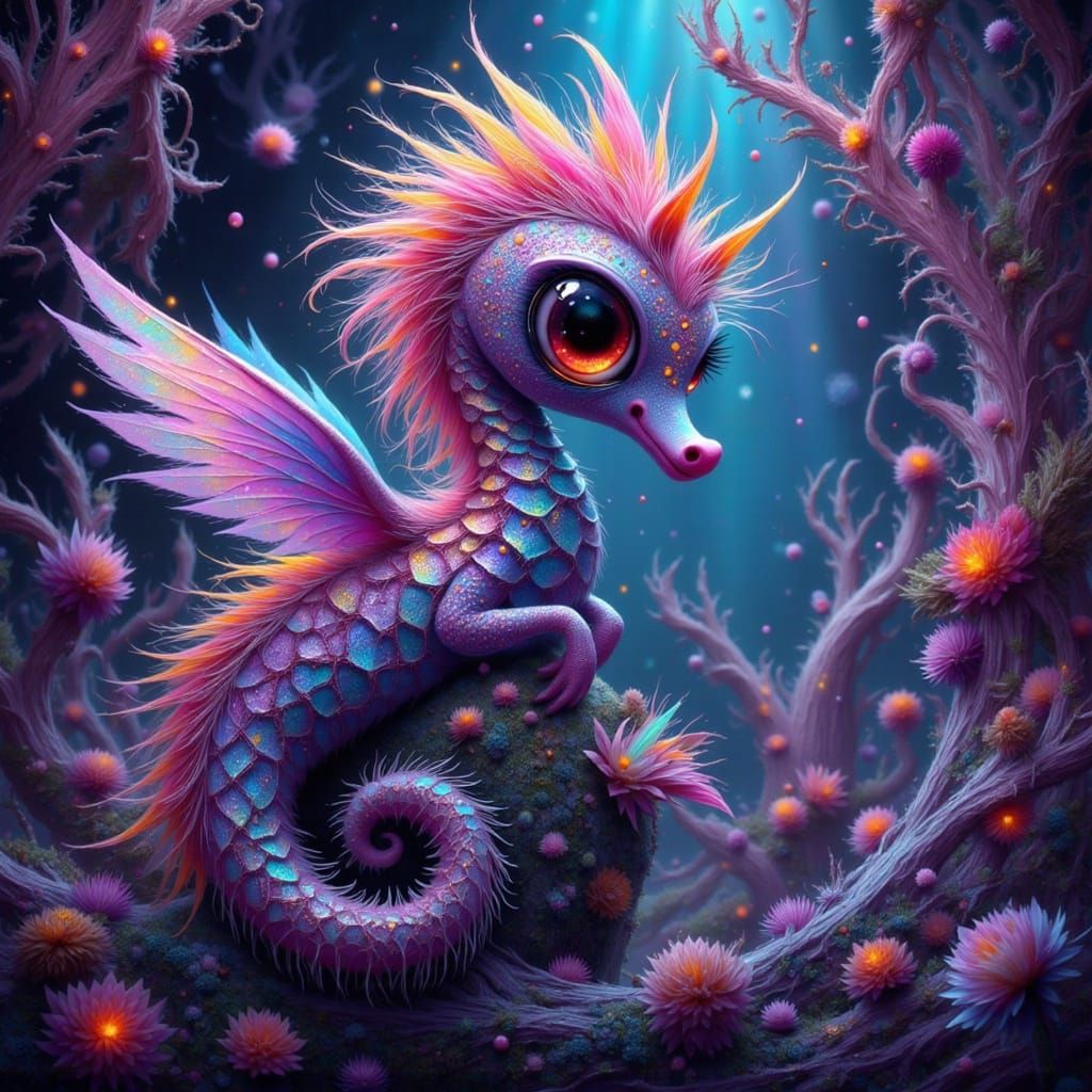Rainbow Seahorse with Wings in GothicDream Style