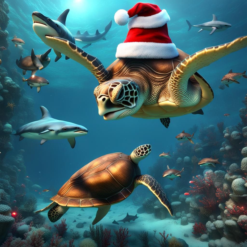 Festive Sea Life in Christmas Hats and Costumes