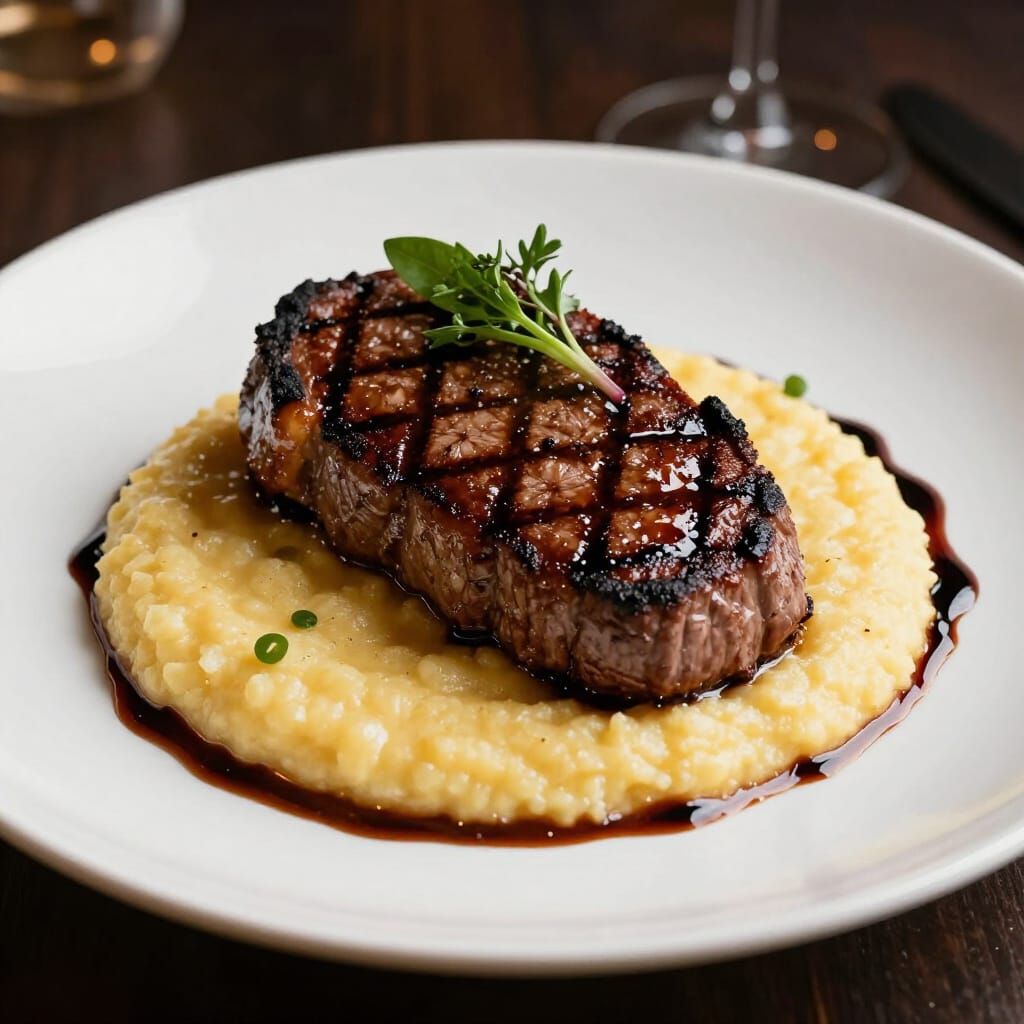 Gourmet Grilled Horse Steak with Creamy Polenta