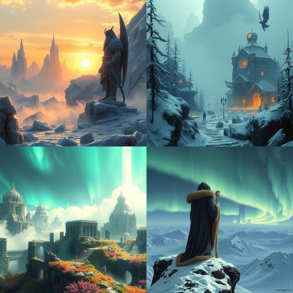 Mythical Hyperborean Landscape in Vibrant Watercolor