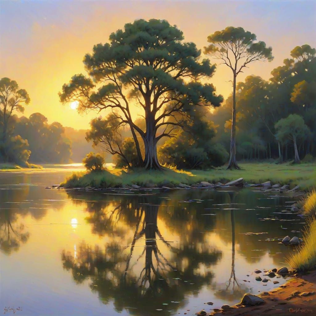 Golden Hour Before Sunrise: Soft Light Oil Painting