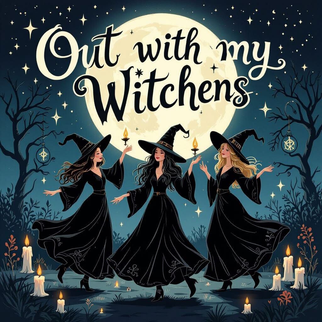 Witches Dancing Under the Moon in Dark Fantasy Style