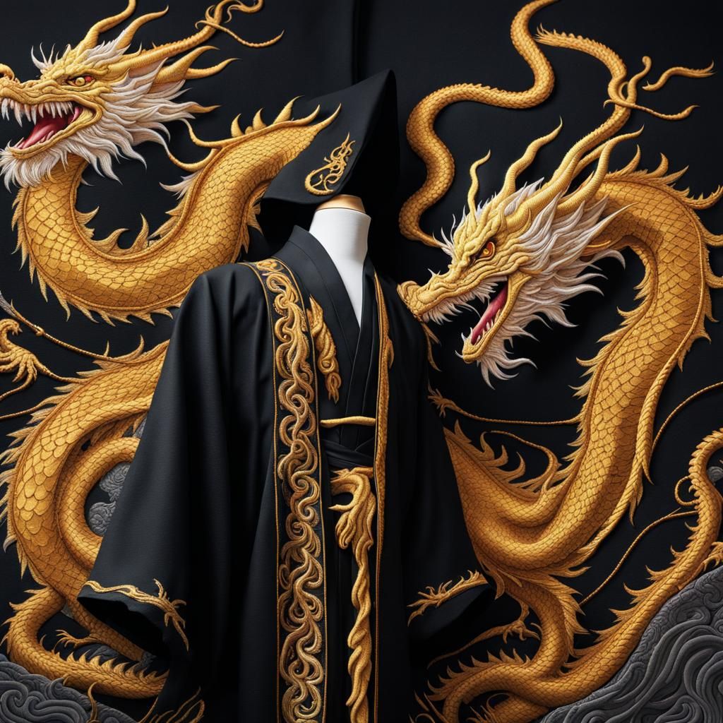 Golden Dragon Embroidery on Wizard Robe