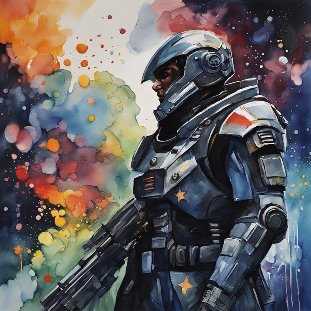 Commander Shepard in Gouache Galaxy Double Exposure