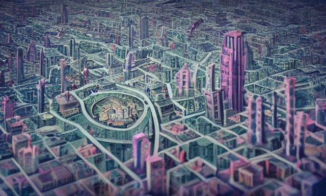 Tiny City Inside Heart: Detailed Matte Painting