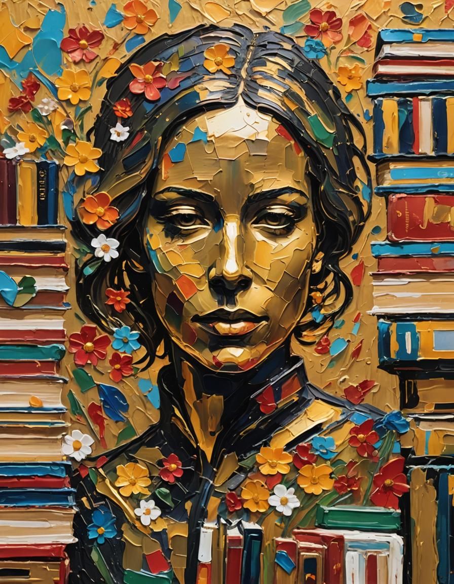 Abstract Expressionism: Silhouette Surrounded by Books and F...