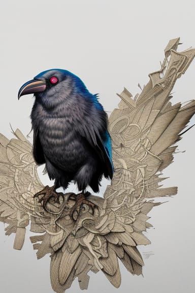 Raven-Headed Kenku Portrait in Art Nouveau Style