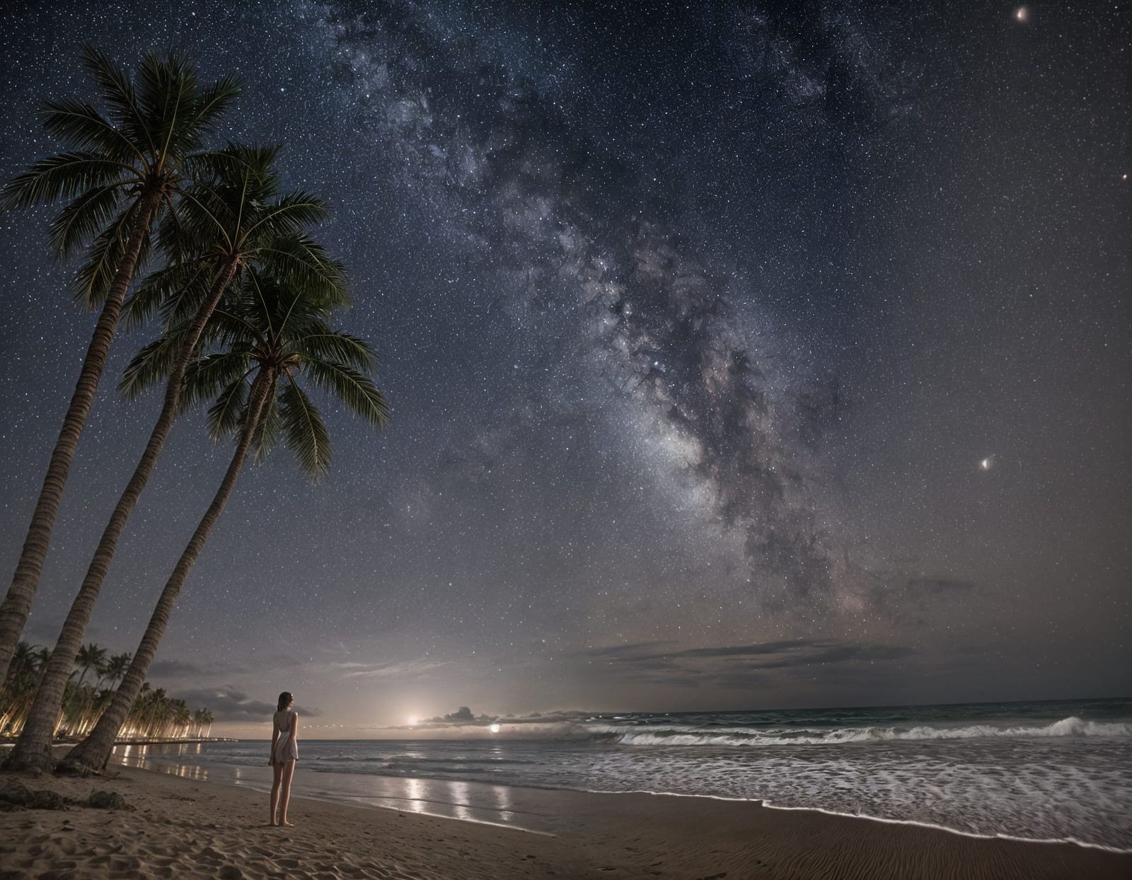 Night Palm Trees Under Milky Way Sky