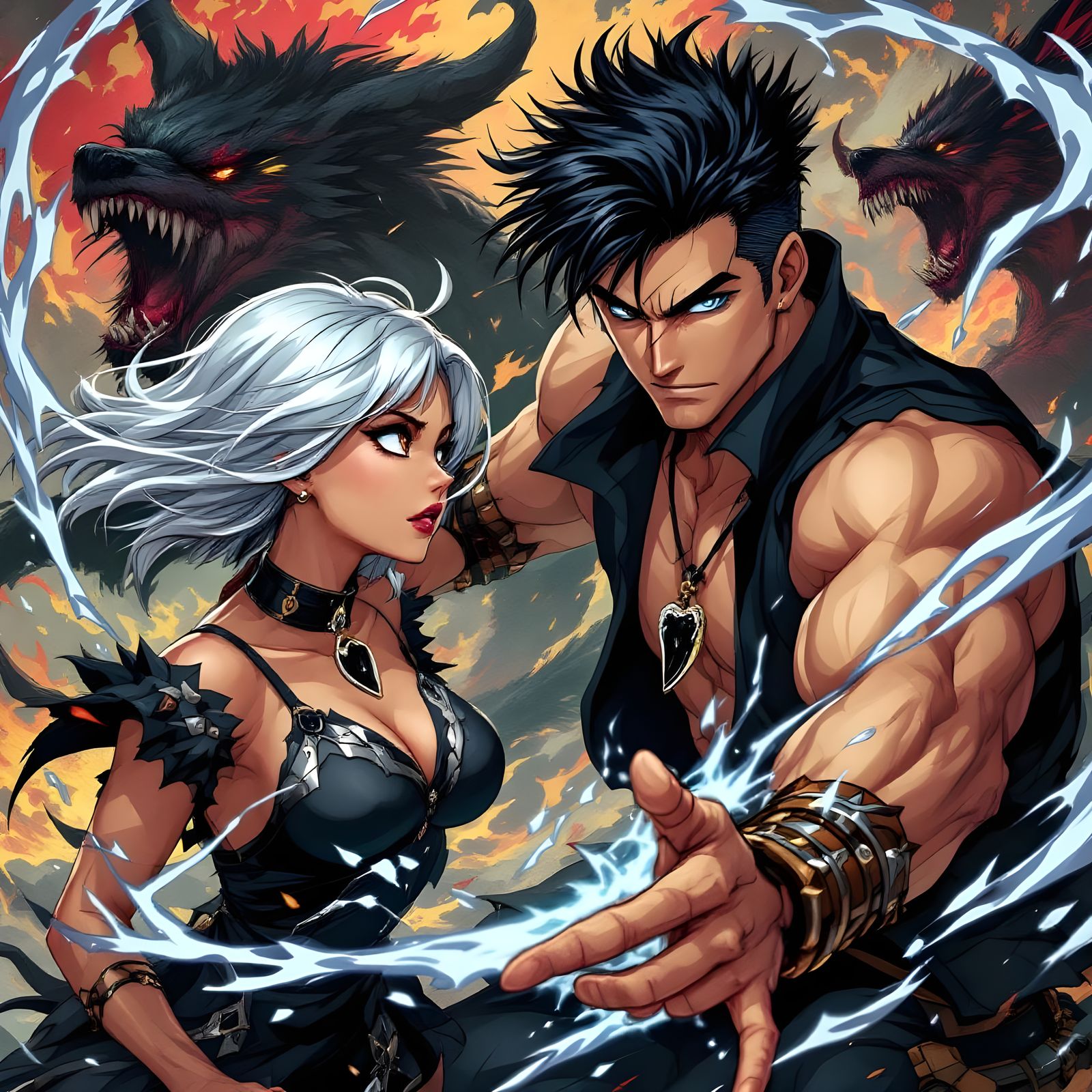 Demon Hunter Couple in K-Pop Anime Style