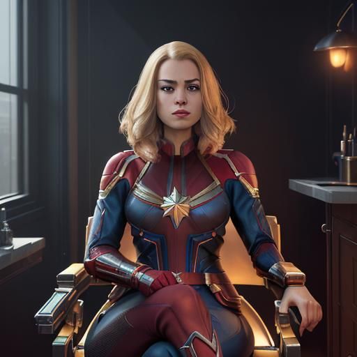 Bald Captain Marvel in Barber Shop, Digital Art