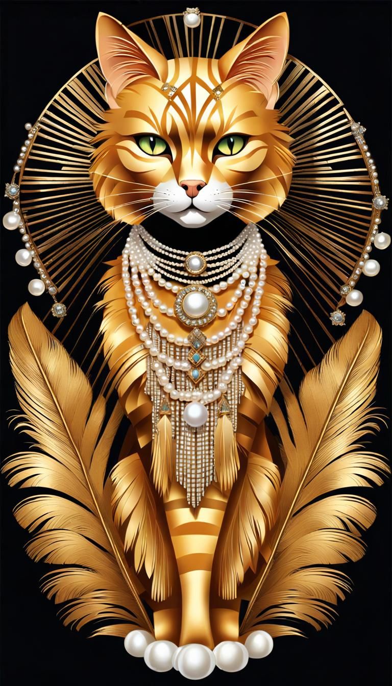Art Deco Cat Flapper in 1920s Style