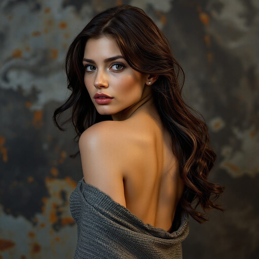 Intense Portrait of a Woman in Textured Drapes