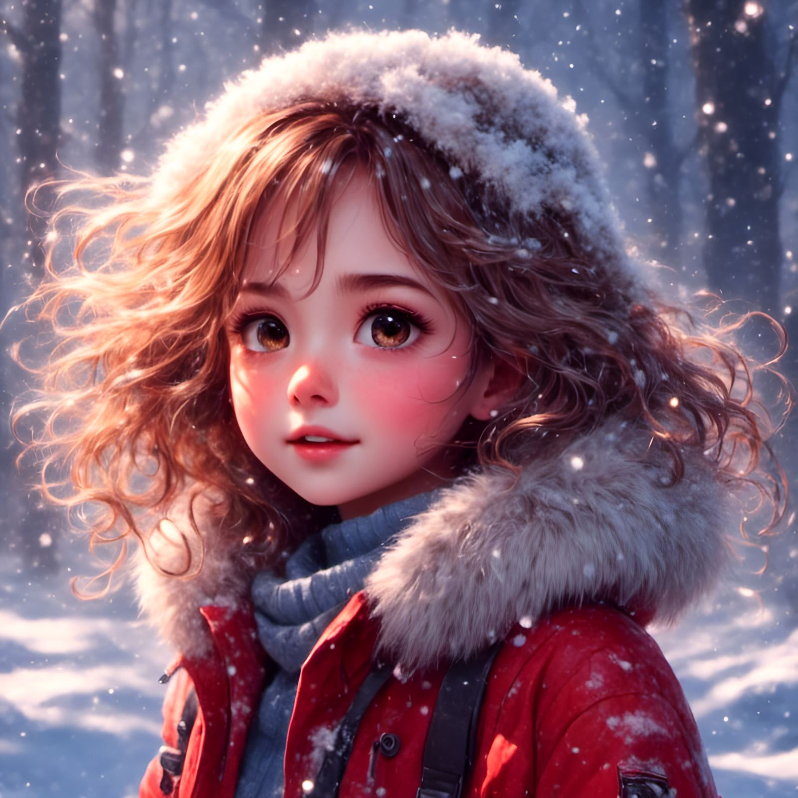 Cute Winter Girl in Graffiti Art Style