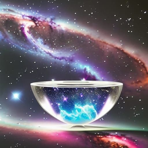 Nebula Genie in Crystal Cup: Digital Illustration