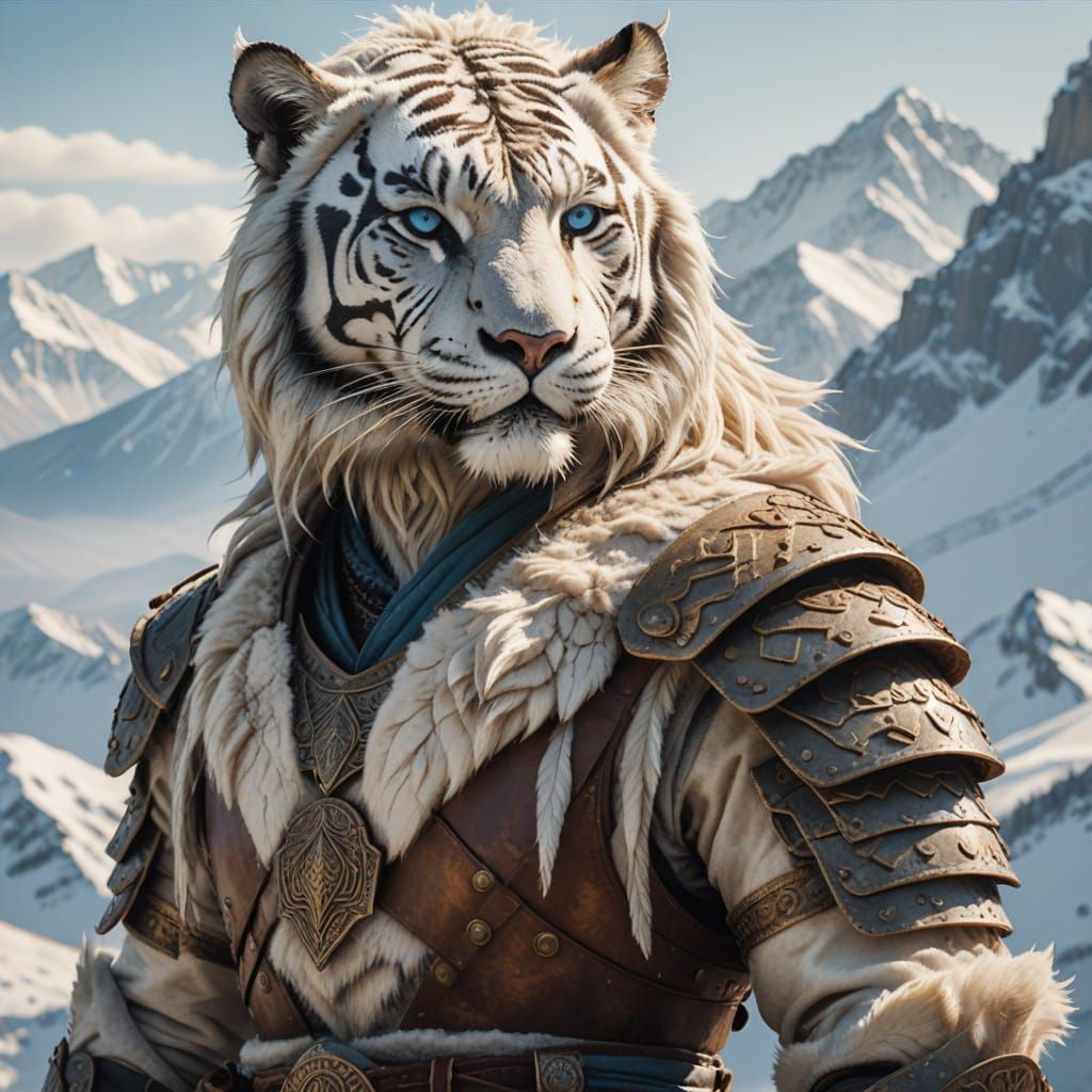 Epic Mongolian Warrior Tiger in Golden Sunset Light