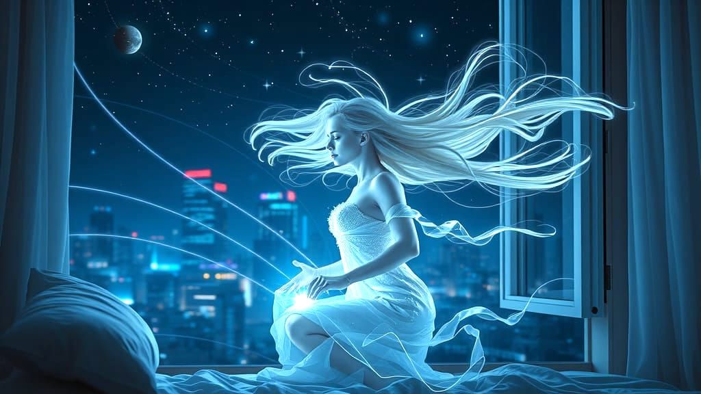 Astral Projection in Cyberpunk Cityscape