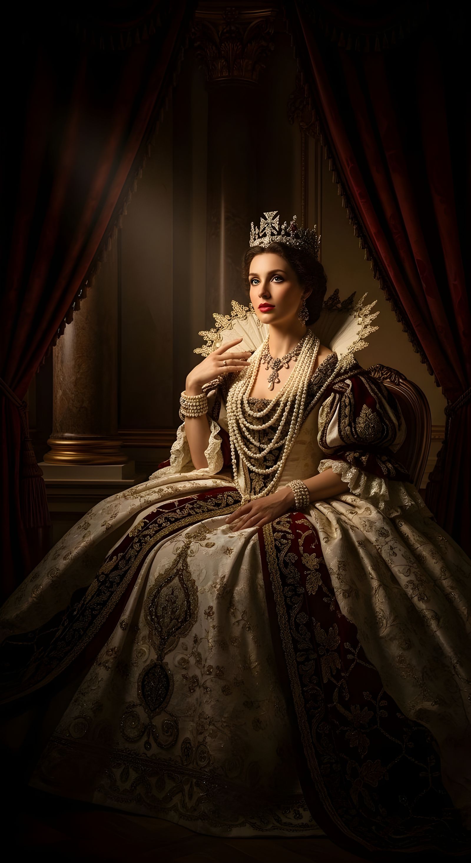 Glam Baroque Portrait of a Woman on a Throne