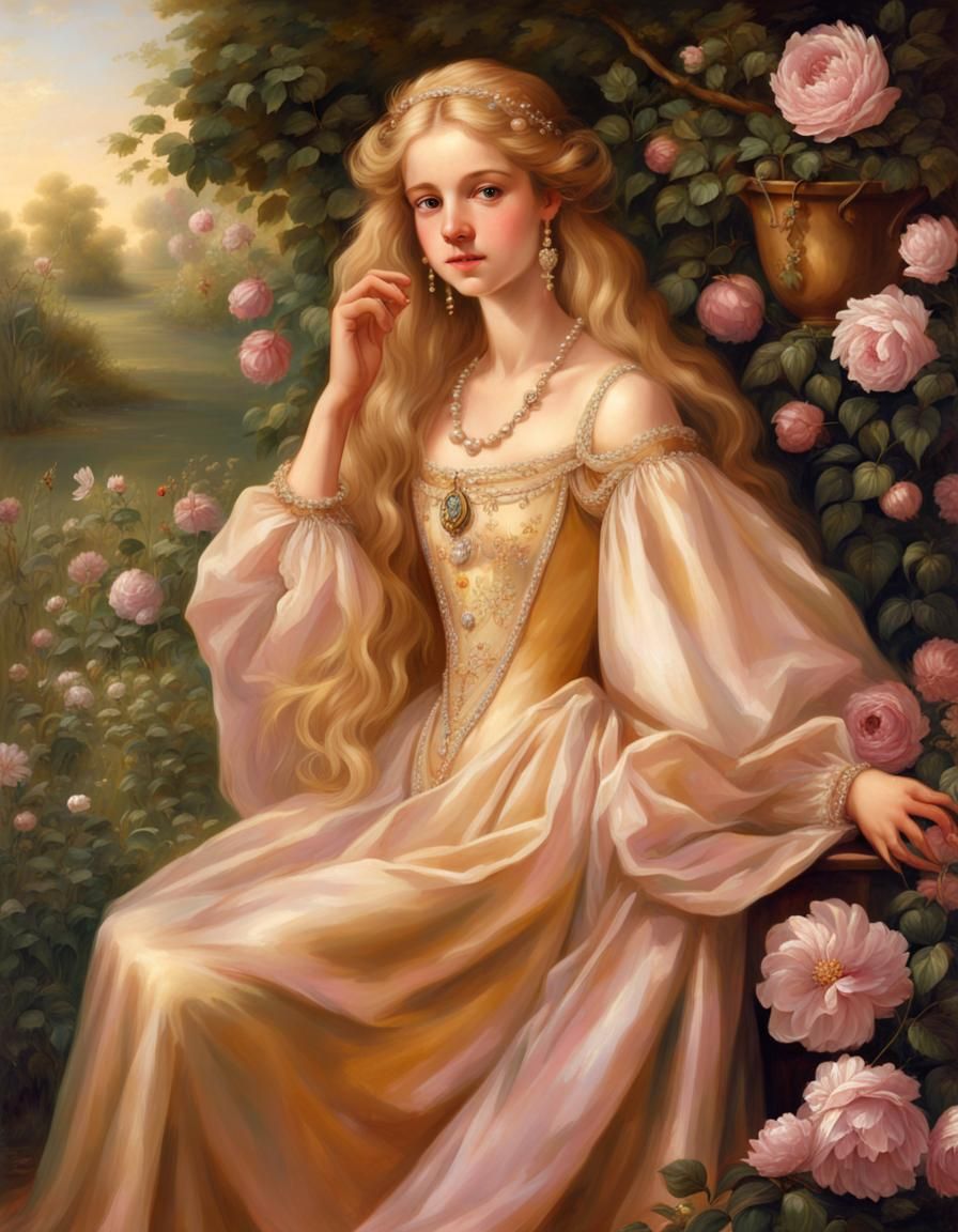 Renaissance Princess in Golden Gown: Artistic Portrait