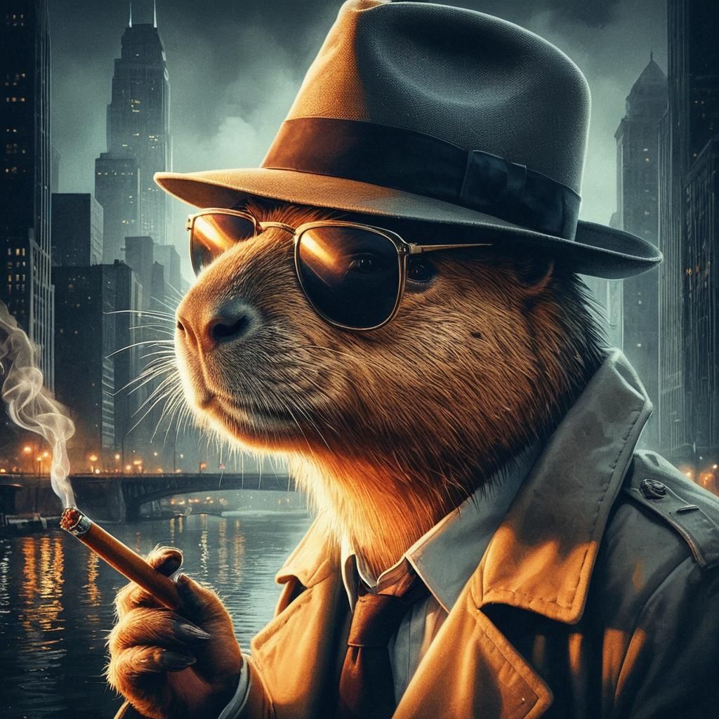 Capybara as Film Noir Detective in Chicago