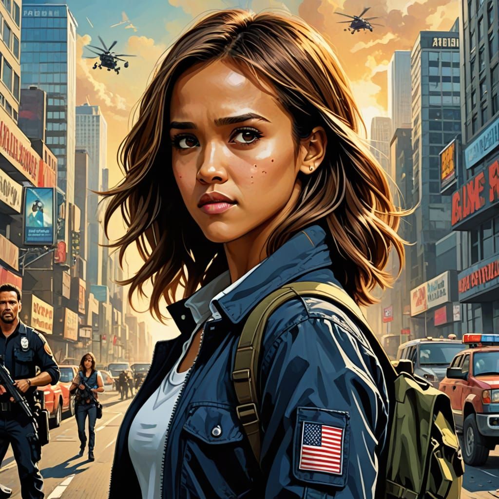 Action movie poster cartoon jessica alba