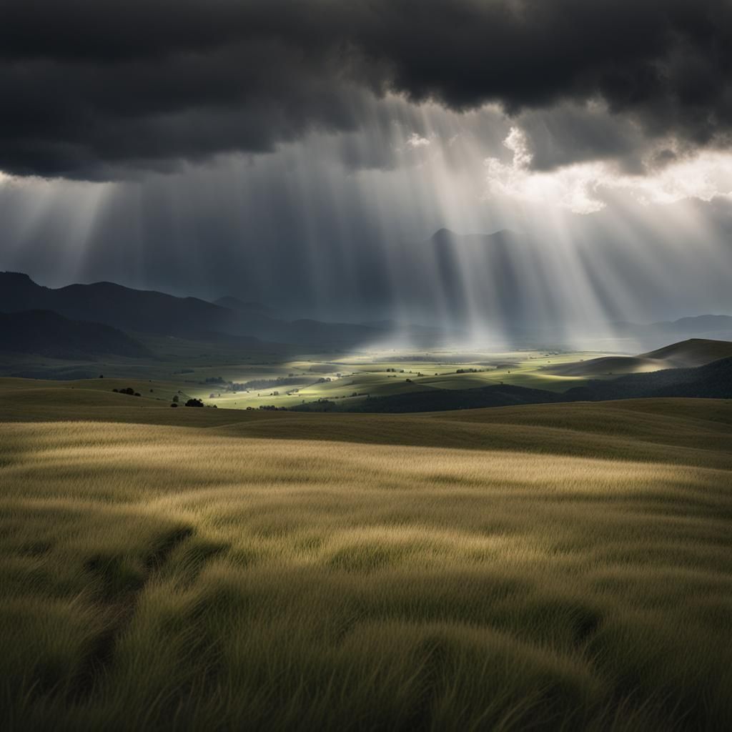 Sunlit Grasslands After Rainfall: Calming Summer Scene