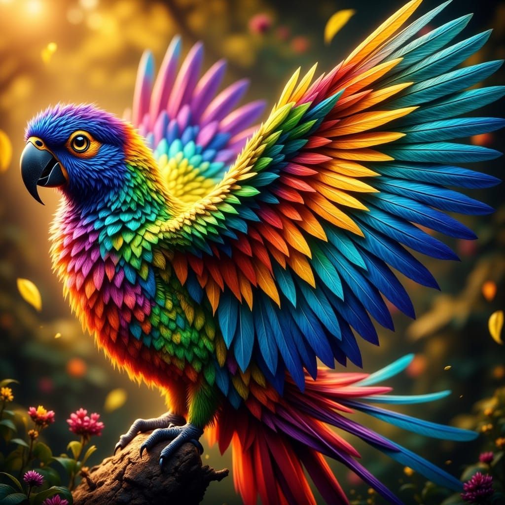 Hyperrealistic Macaw in Vibrant Colors, Shimmering Light, an...