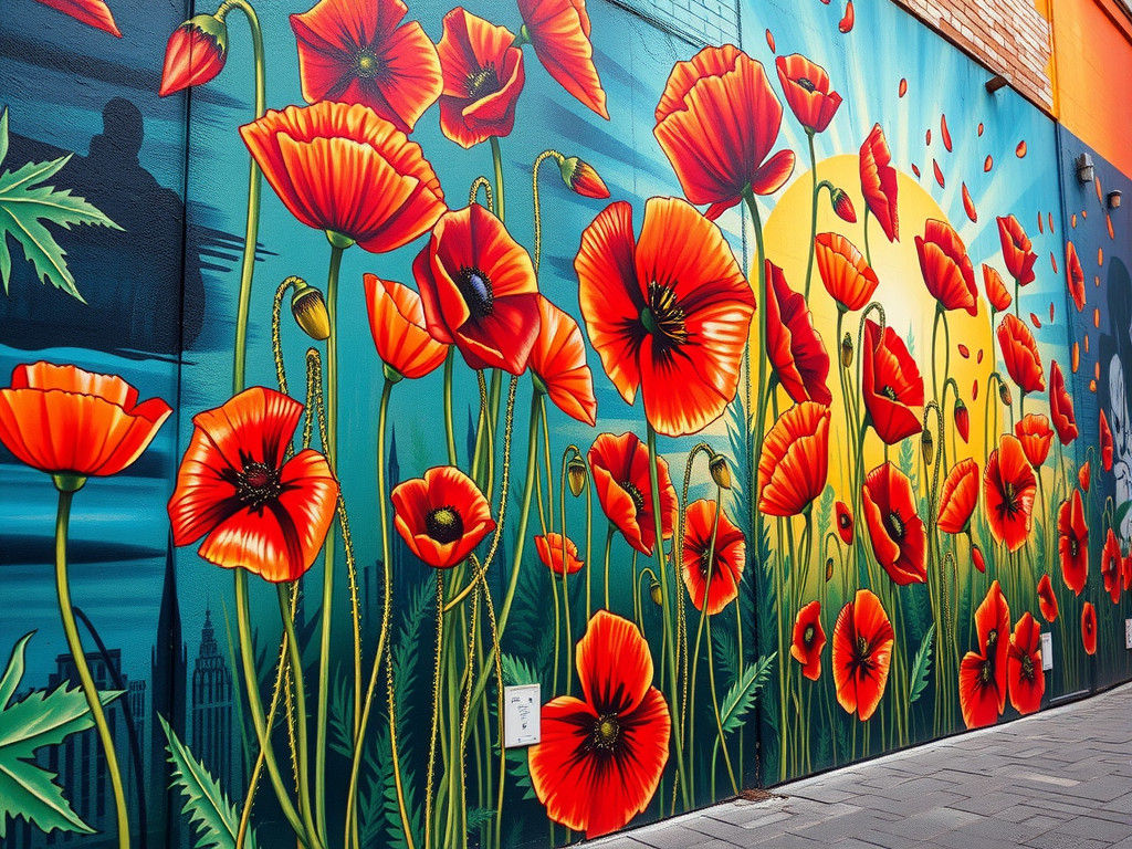 Vibrant Poppies Mural in Vivid Comics Style