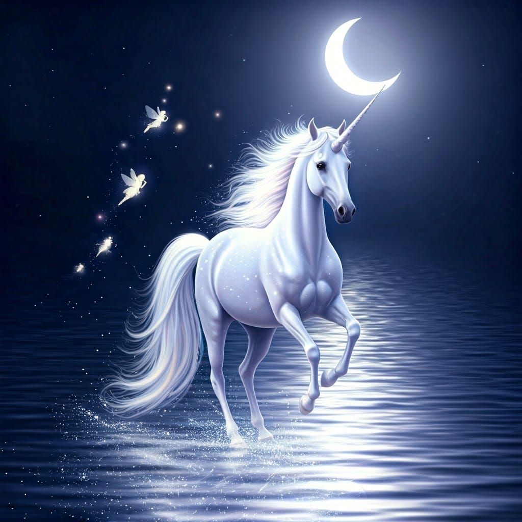 Ethereal Unicorn Galloping Through Stardust River