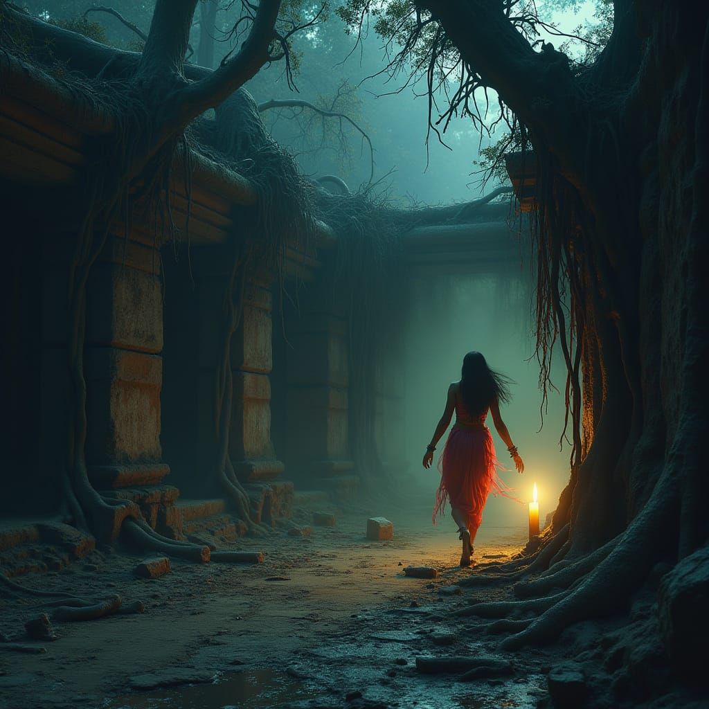 Desolate Indian Temple at Dusk: Haunting Indian Temple Scene