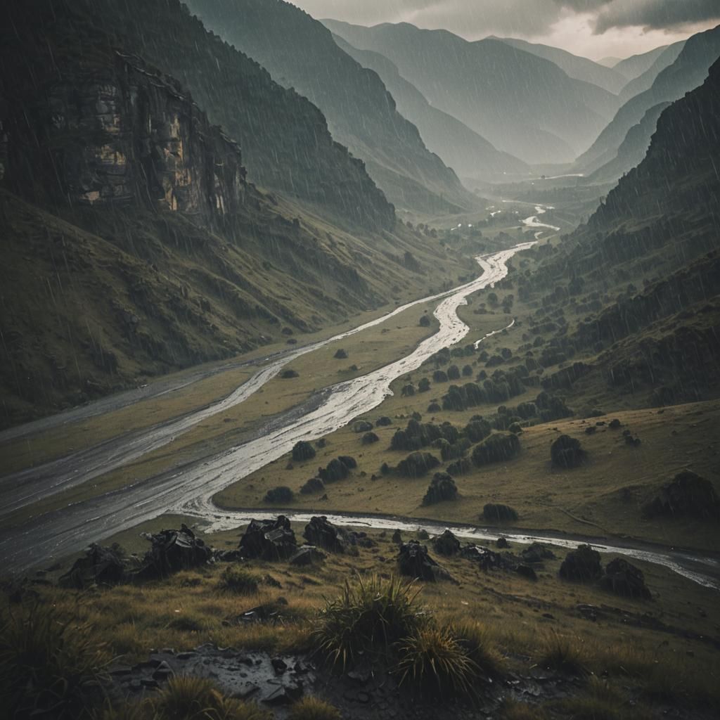 Rainy Valley Cinematic Film Still