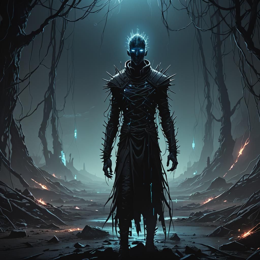 Ominous Void Man in Dark Fantasy Landscape
