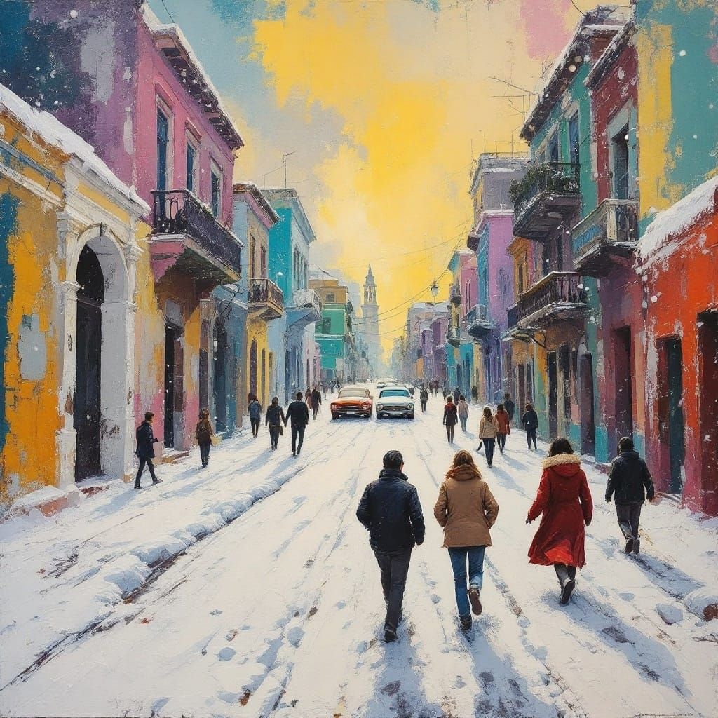 Havana Cuba Winter Sports in Expressionist Style