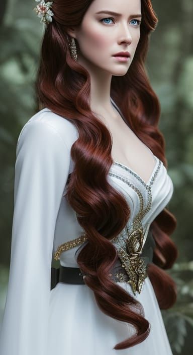 Medieval Beauty in White Dress: Digital Illustration