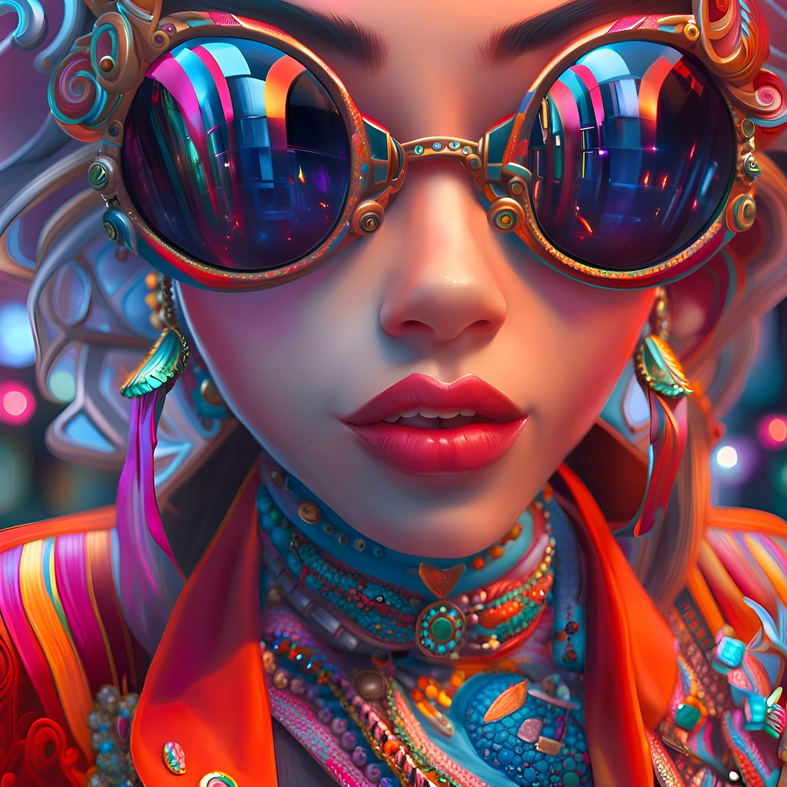 Girl with Glowing Eyes and Funky Sunglasses