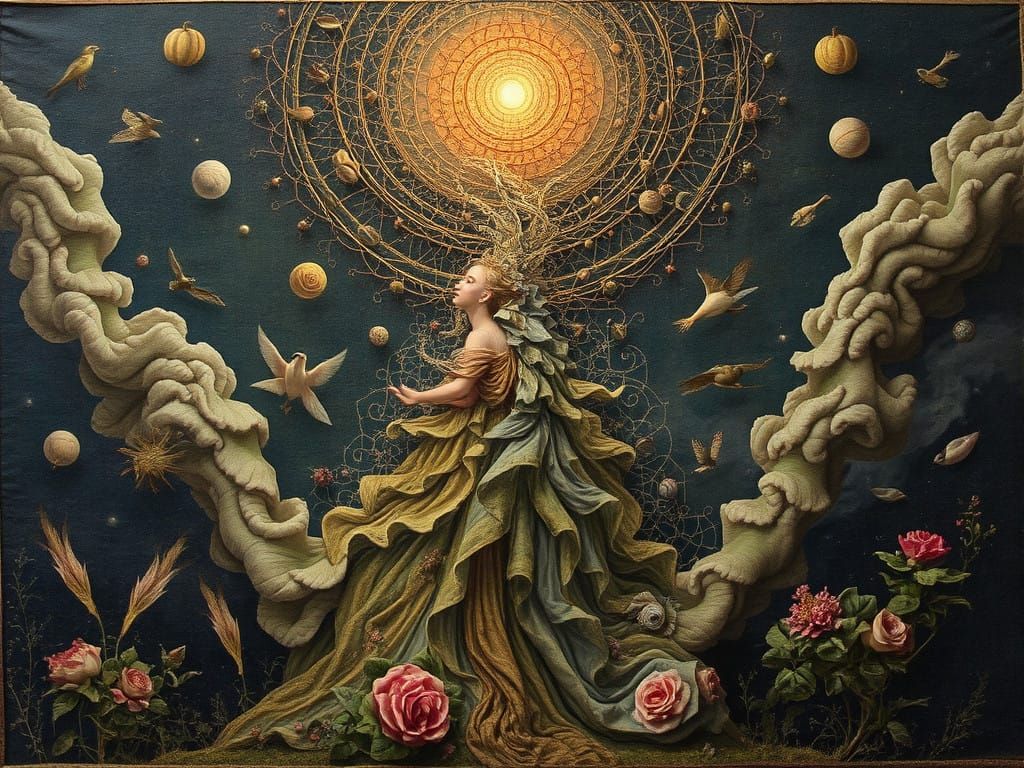 Surrealist Tapestry Depicts Birds in Ethereal Metaphysical R...