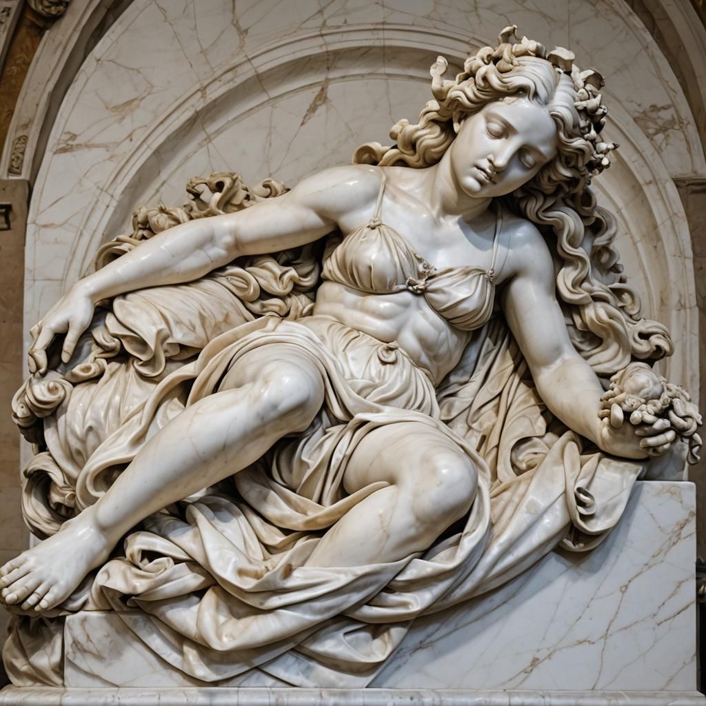 Sleeping Hermaphrodite Marble Sculpture, Detailed Matte Pain...