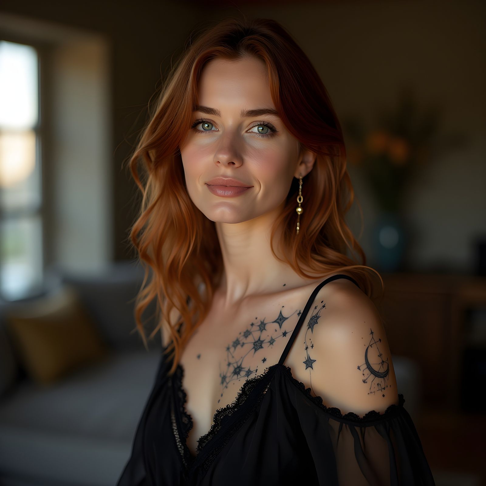 Portrait of a Woman with Celestial Tattoos