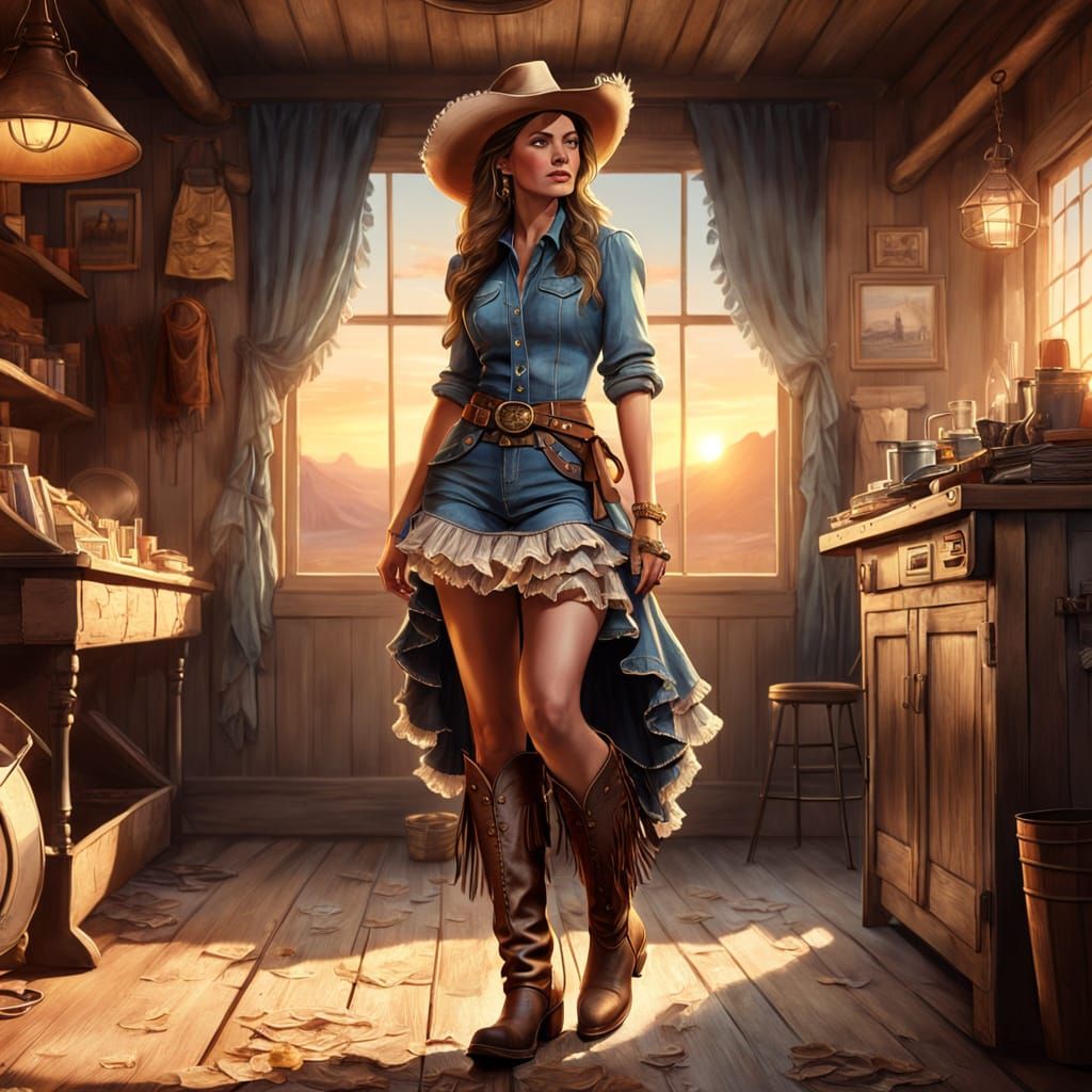 Fairy as Western Saloon Girl in Vintage Illustration