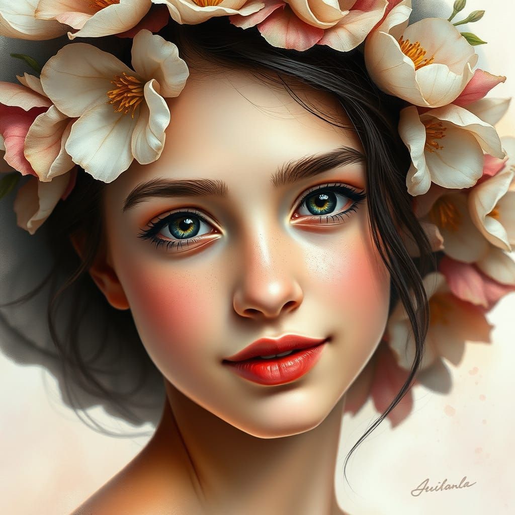 Gentle Young Woman Exudes Warmth and Innocence in Ethereal P...