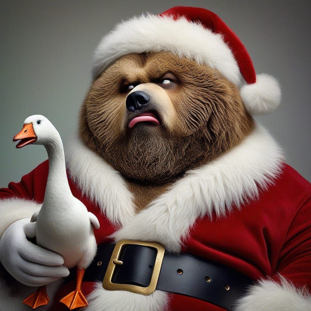 Comical Bear Santa Looks Down on Life with Disdain