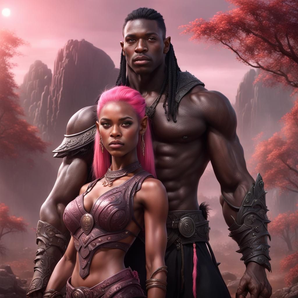 Fantasy Couple of Elf and Barbarian in Digital Art