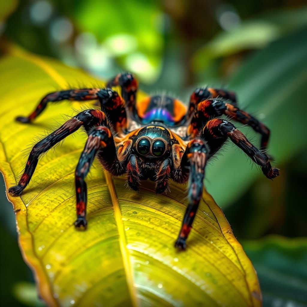 The Luminous Tarantula on Tropical Leaf