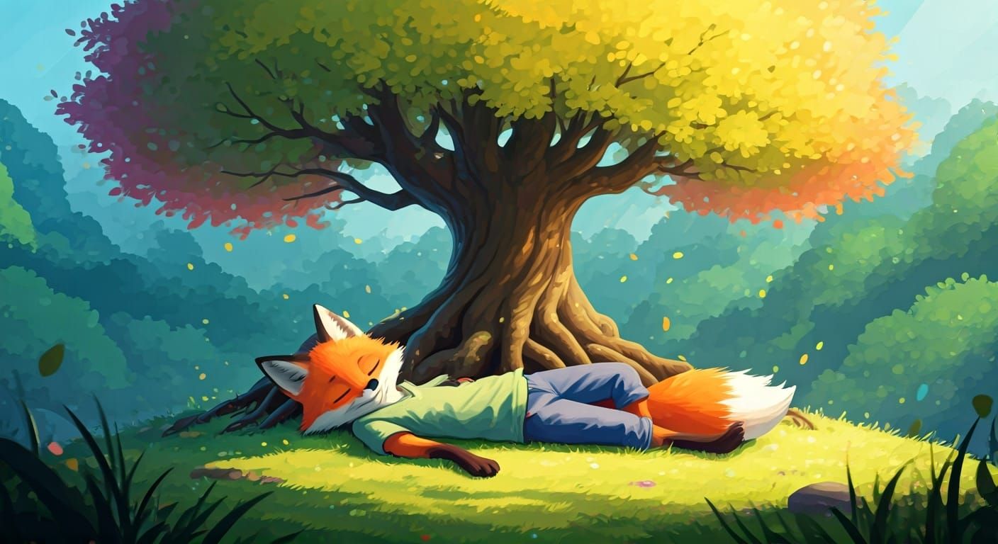 Relaxed Fox in Whimsical Cartoon Style
